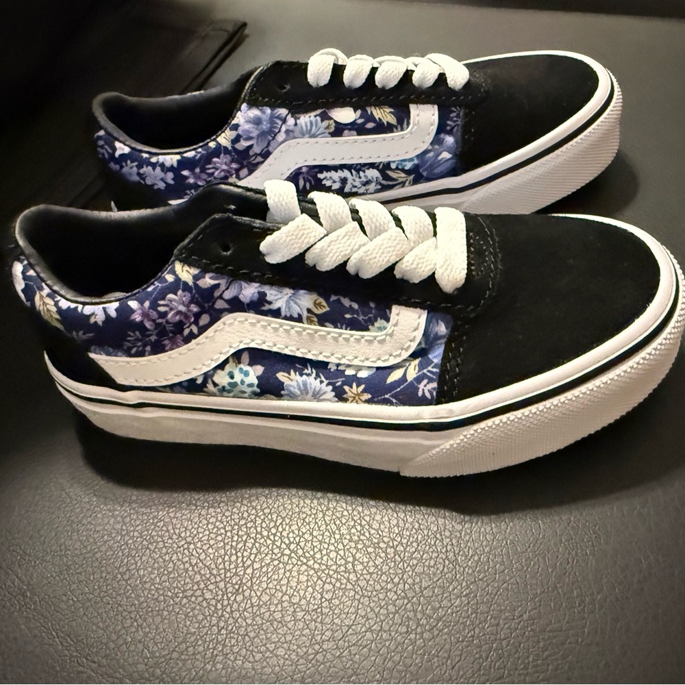 Vans Kids Black and Blue Floral Sneakers